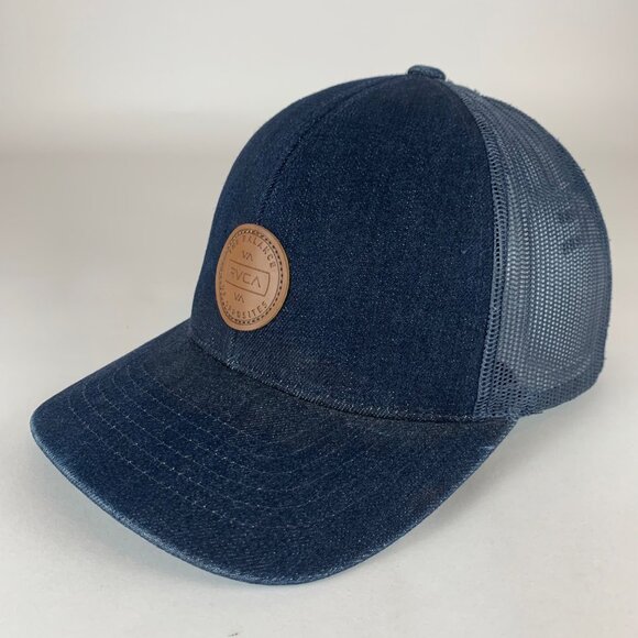 RVCA Navy Blue Denim Snapback Trucker Hat - Picture 1 of 5